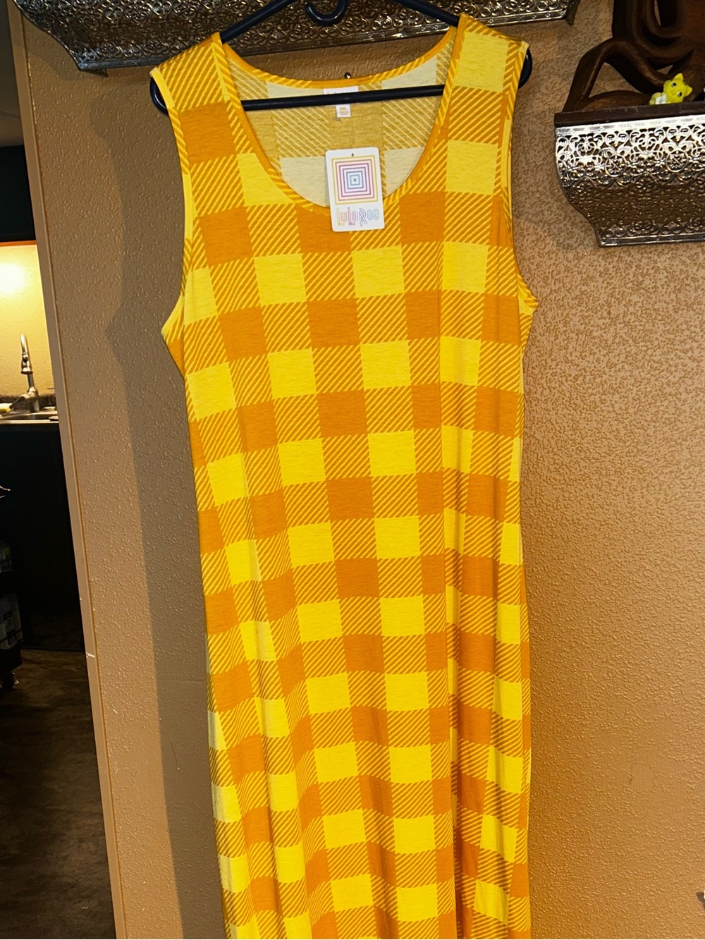 LuLaRoe Yellow and Orange Check Maxi Dress